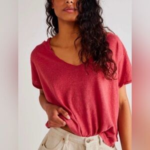 Free People Red Short Sleeve Tee
